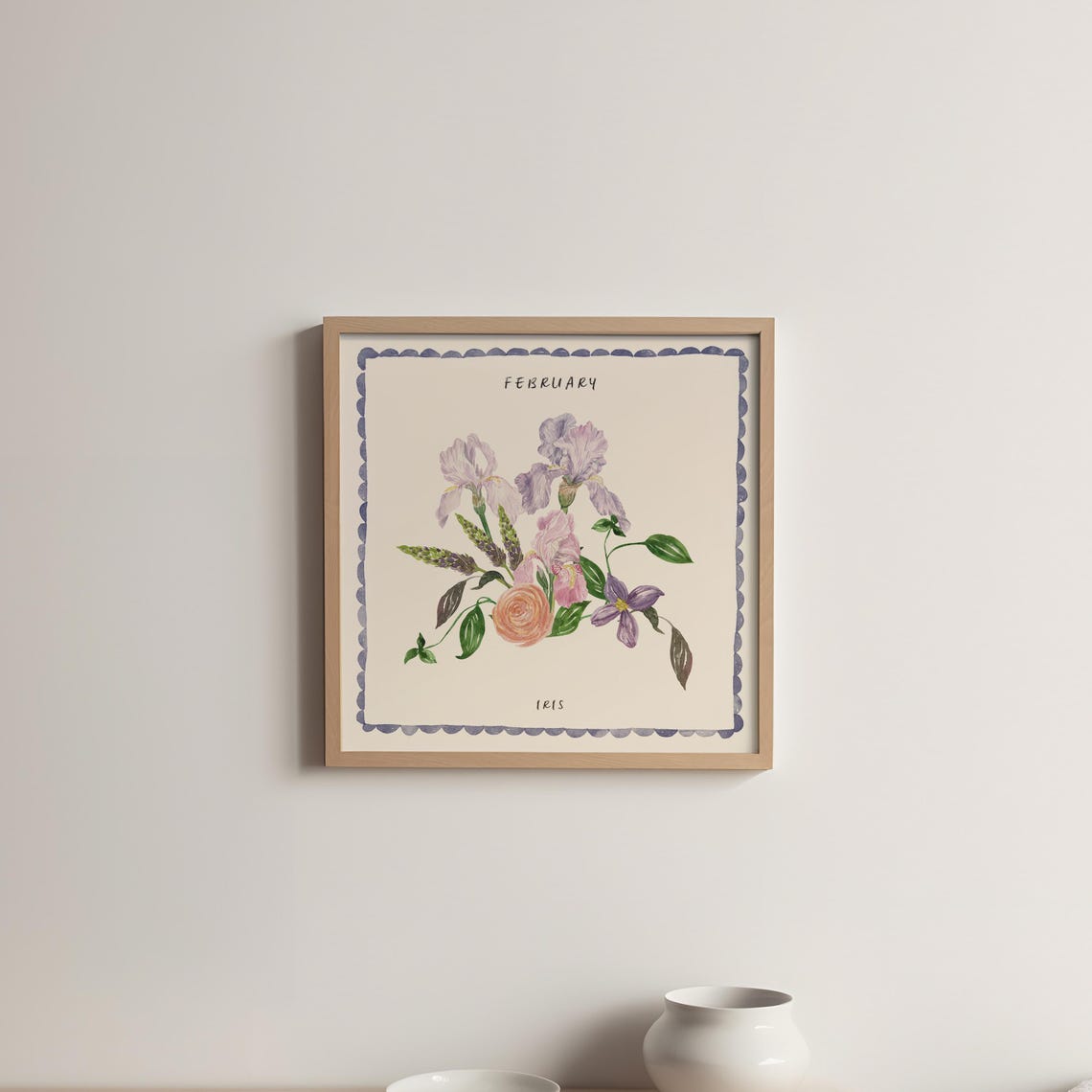 February Iris Birth Flower Bouquet Watercolor Botanical Print - Image 5