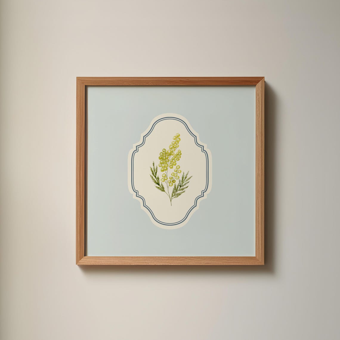 Blue Minimal Mimosa Blossom Watercolor Poster Floral Nursery Decor