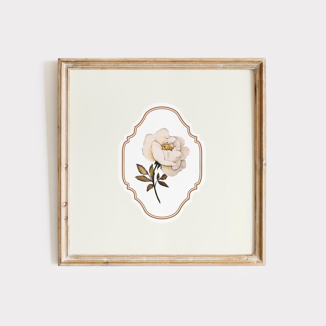 White Rose Vintage Botanical Copper Medallion Wall Art Print Poster