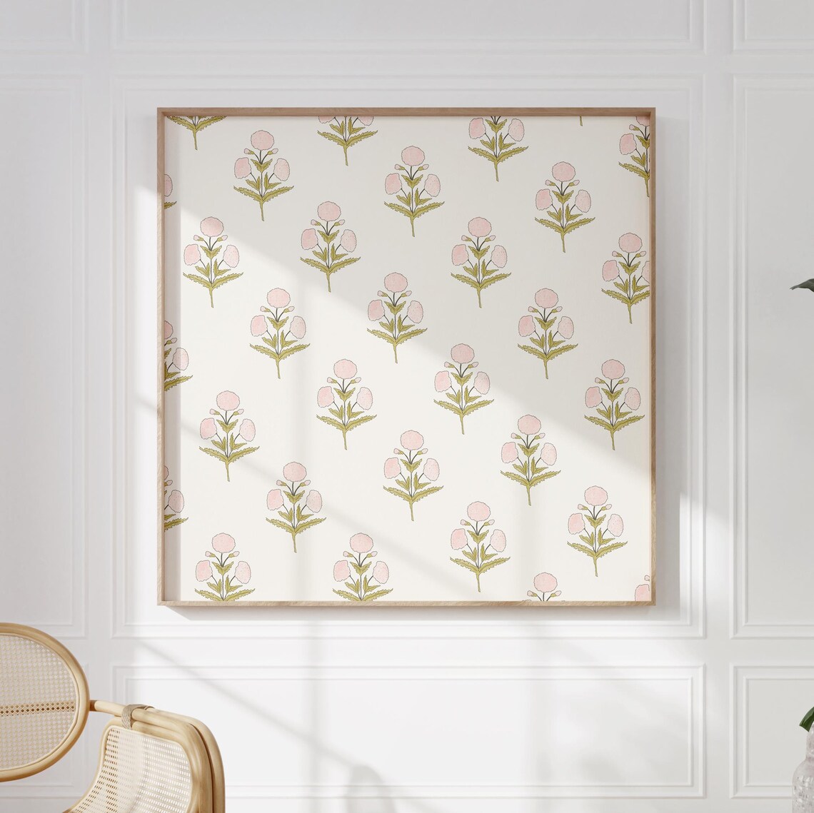 Blush Pink Dahlia Pattern Repeating Floral Motifs on Cream Cottage Poster - Image 2
