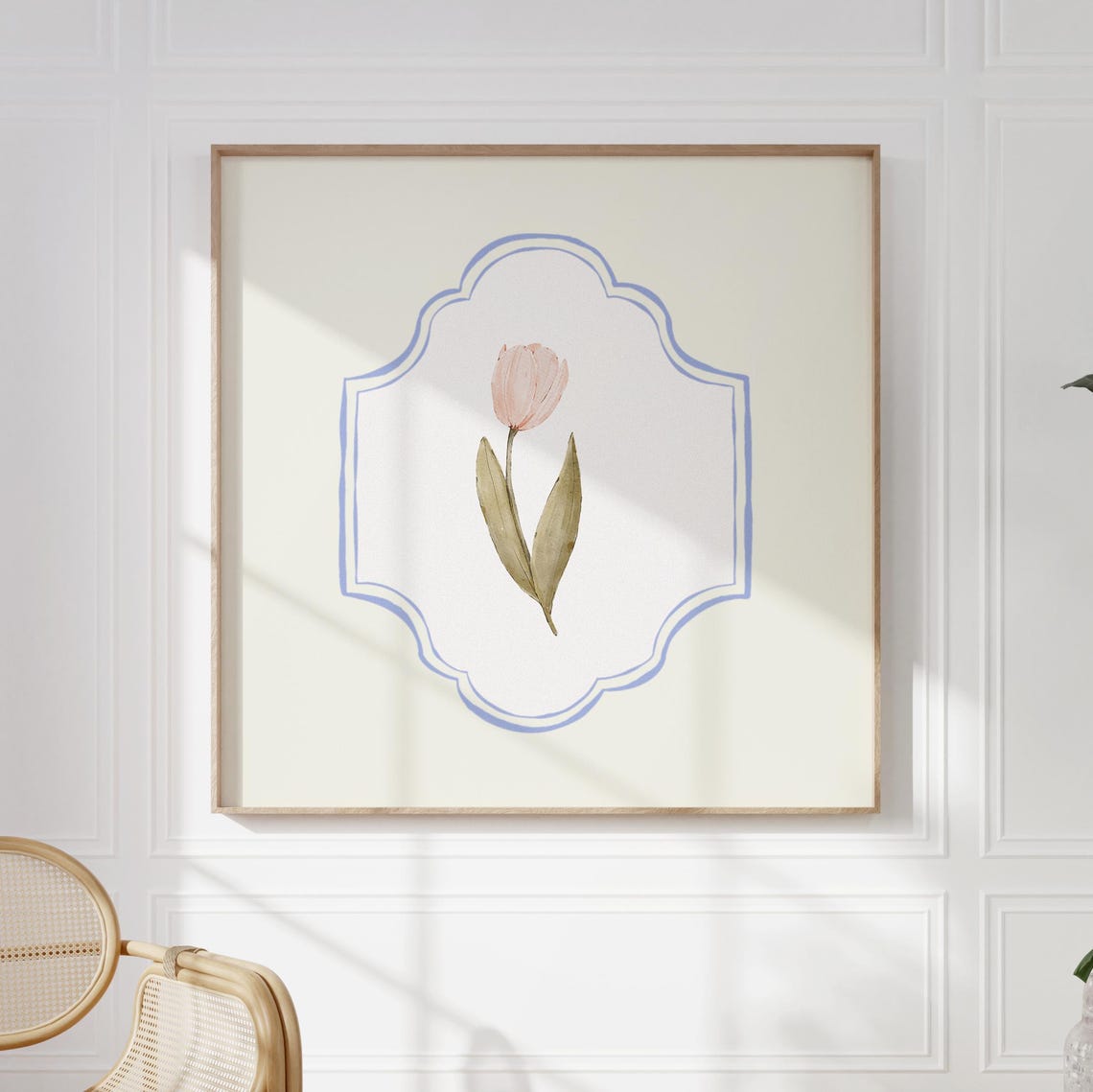 Blush Pink Tulip Watercolor Single Bloom Medallion Botanical Poster - Image 4