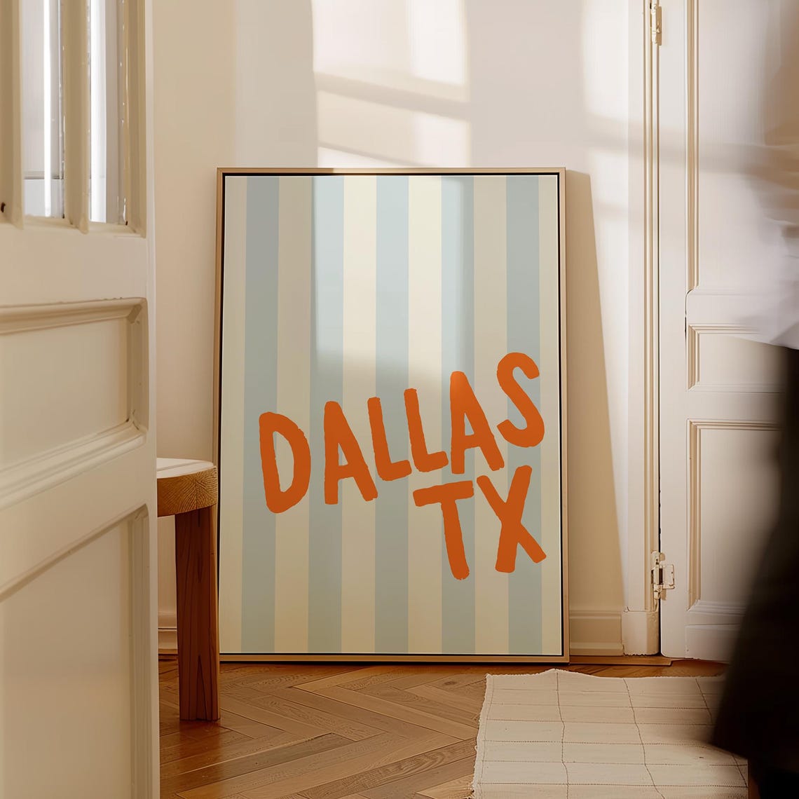 Dallas Texas Orange Hand Lettered Striped Vertical City Name Poster