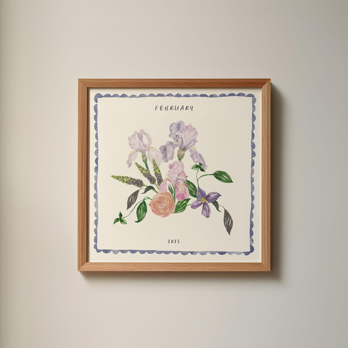 February Iris Birth Flower Bouquet Watercolor Botanical Print - Image 4