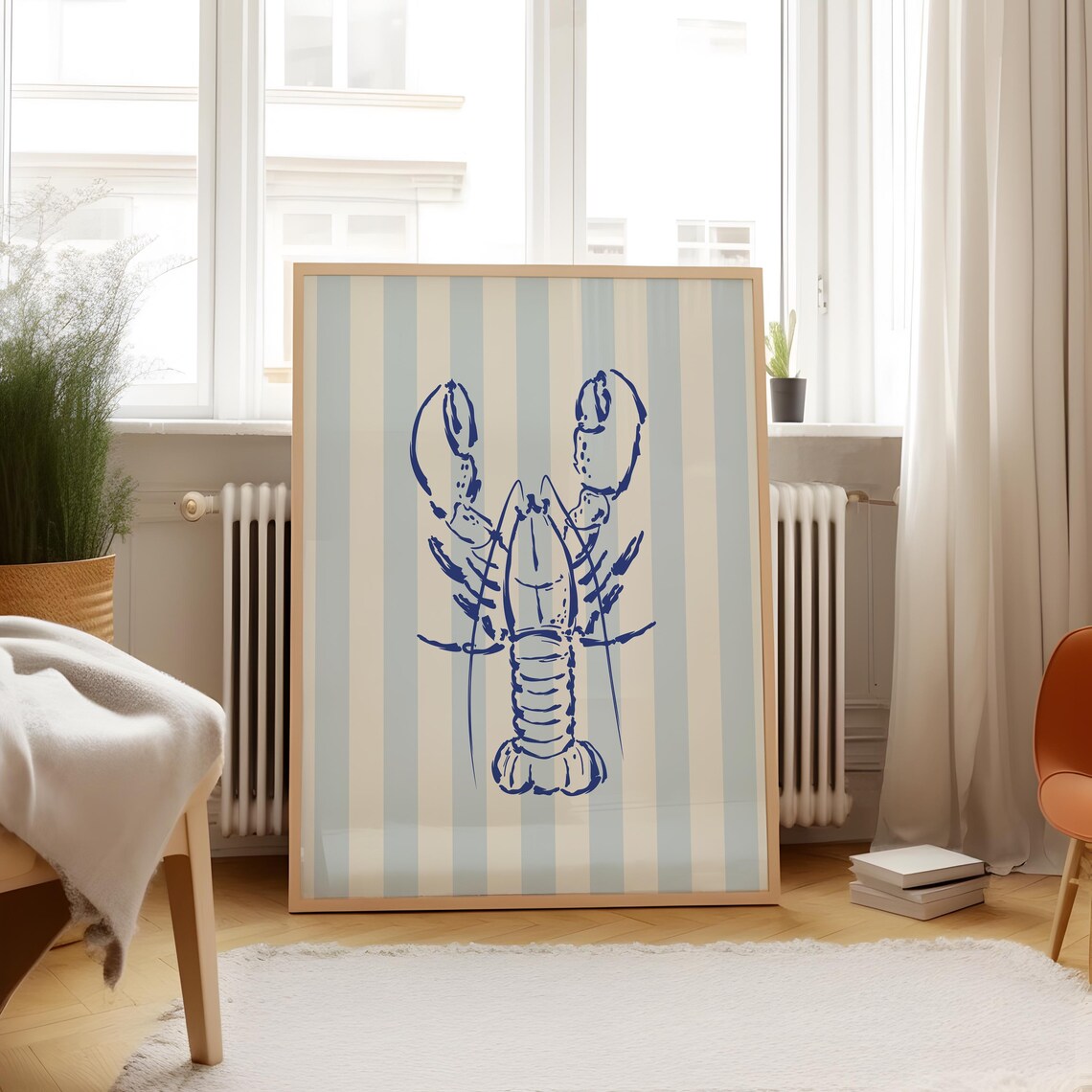 Blue Striped Lobster Illustration, Coastal Decor Art Print - Image 5