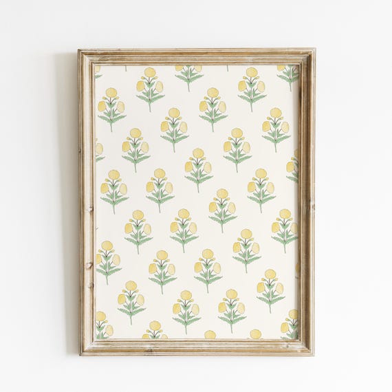 Yellow Dahlia Pattern Vertical Art Print Print Wall Art Decor Vintage Painting English Garden Floral Cottage Nursery