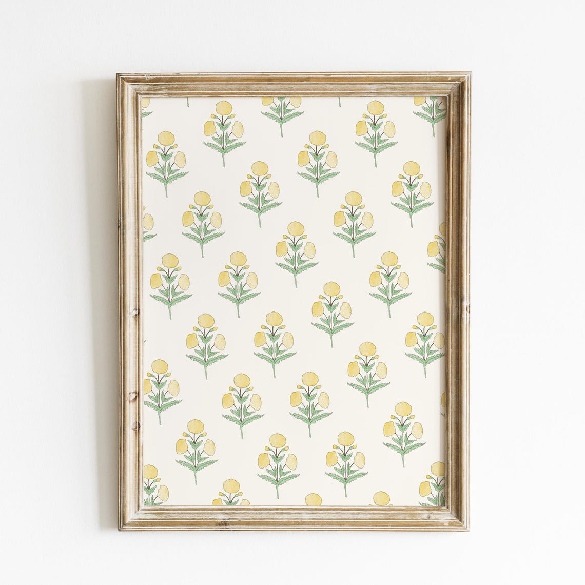 Yellow Dahlia Floral Poster with Vintage Retro Block Pattern Art