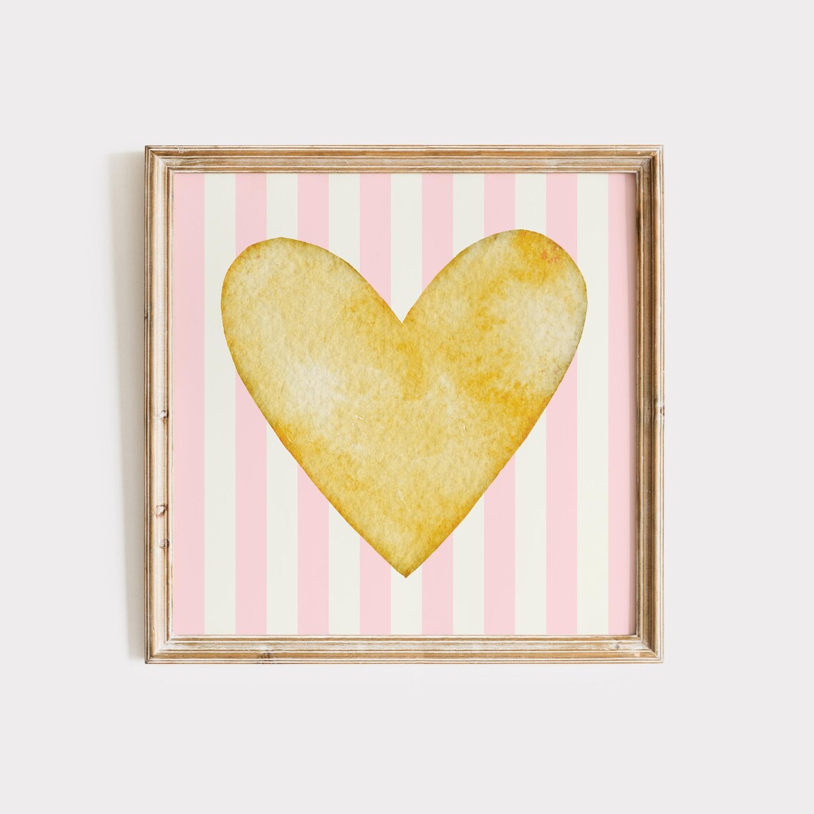 Golden Yellow Watercolor Heart Pink Stripe Square Valentine Art Poster - Image 4