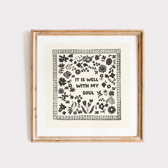 Cream It Is Well With My Soul Square Print Instant Wall Art Kitchen Living Room Art Thin Line Scripture