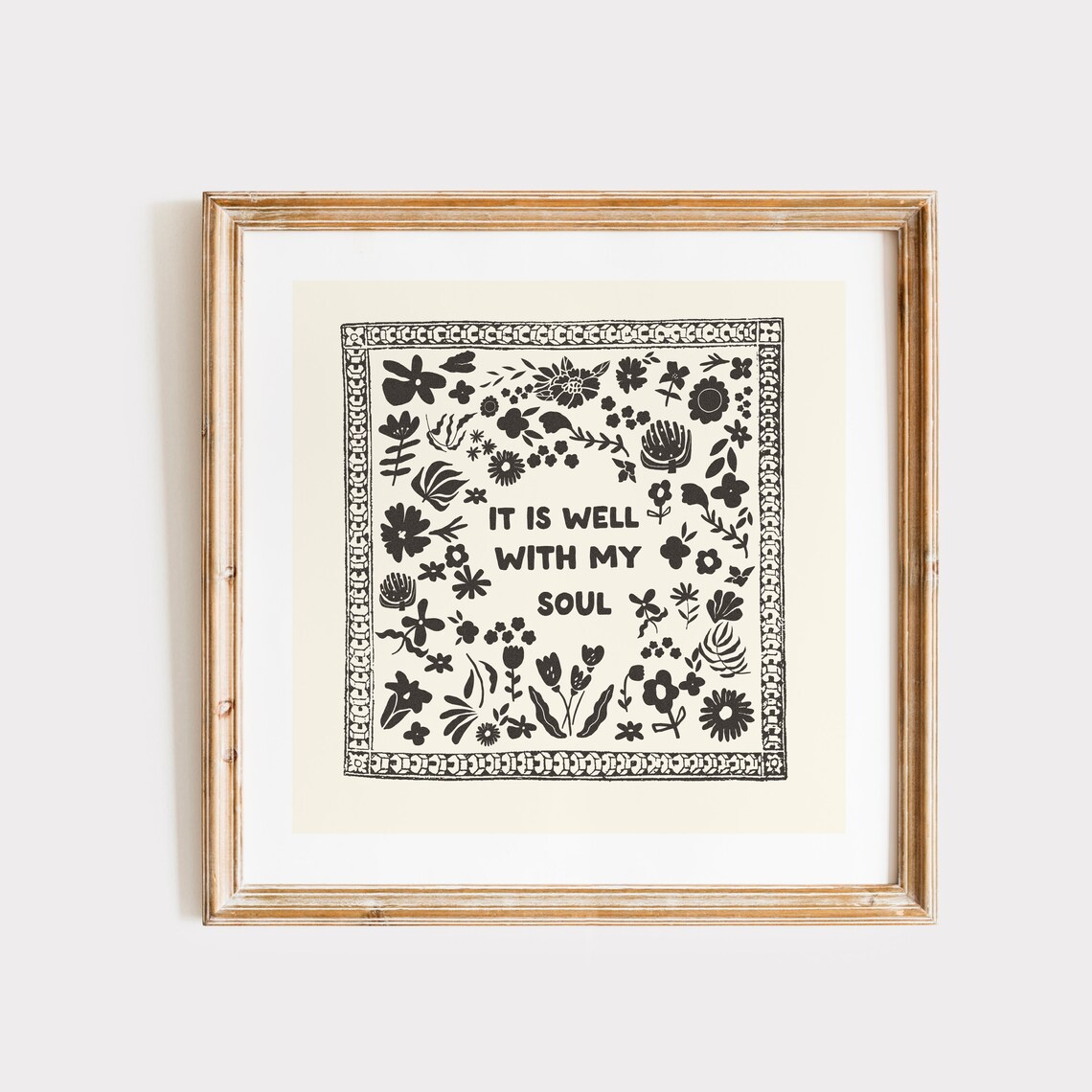 Cream It Is Well With My Soul Square Print Instant Wall Art Kitchen Living Room Art Thin Line Scripture
