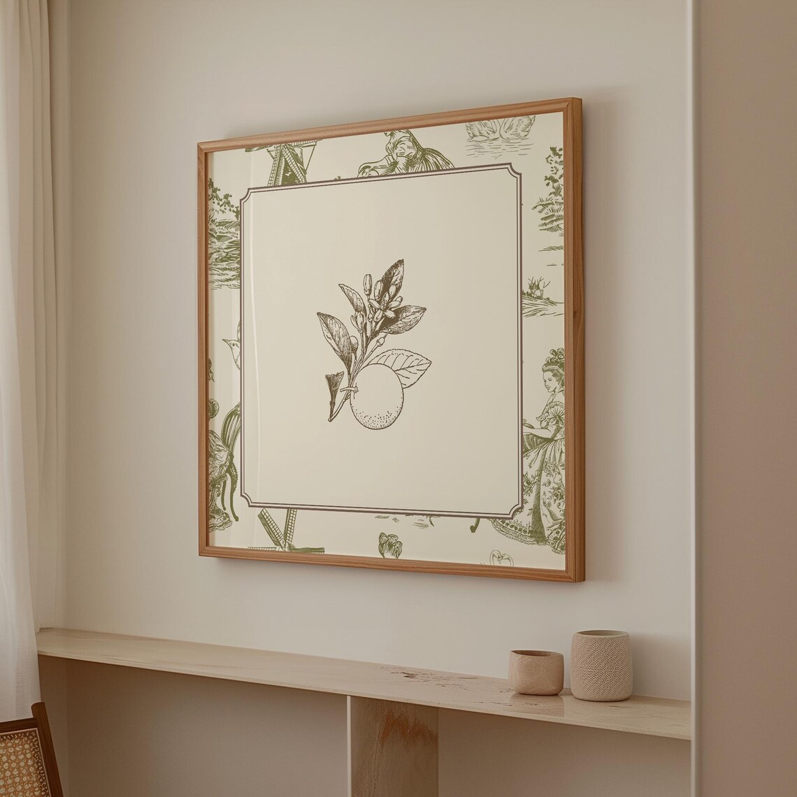 Vintage Green Toile Valencia Oranges Art Print - Image 3