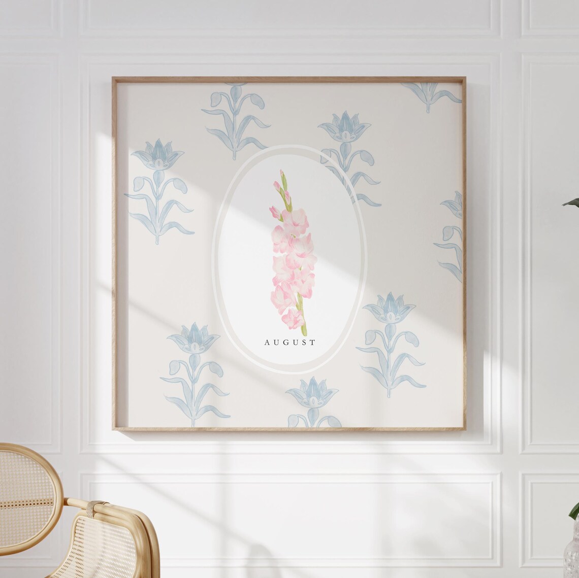 August Gladiolus Birth Month Flower Botanical Pink Bloom Watercolor Poster - Image 3