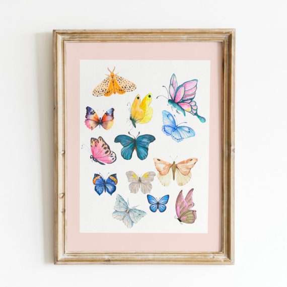Butterfly Collage Papillion Art Print Wall Art Trendy Decor Abstract Vintage Painting English Garden