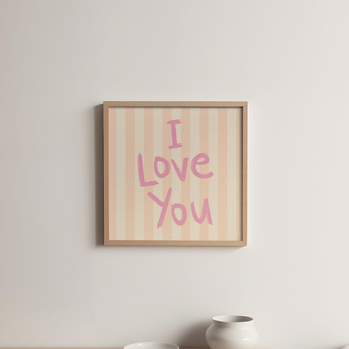 Pink Brush Lettering I Love You Peach Striped Valentine Wall Art Print - Image 4