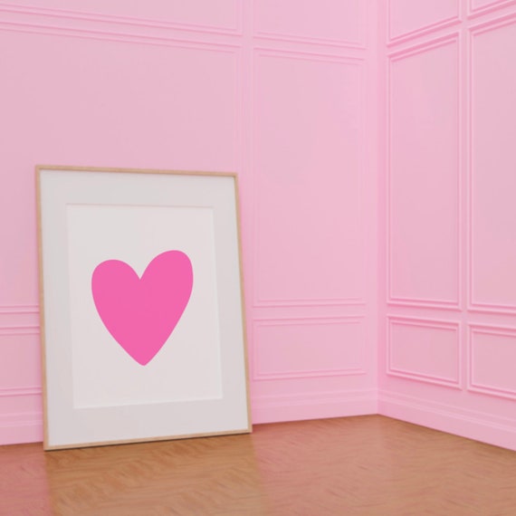 Giant Pink Heart Print Wall Art Trendy Decor Vintage Painting English Garden Nursery Little Girls Room