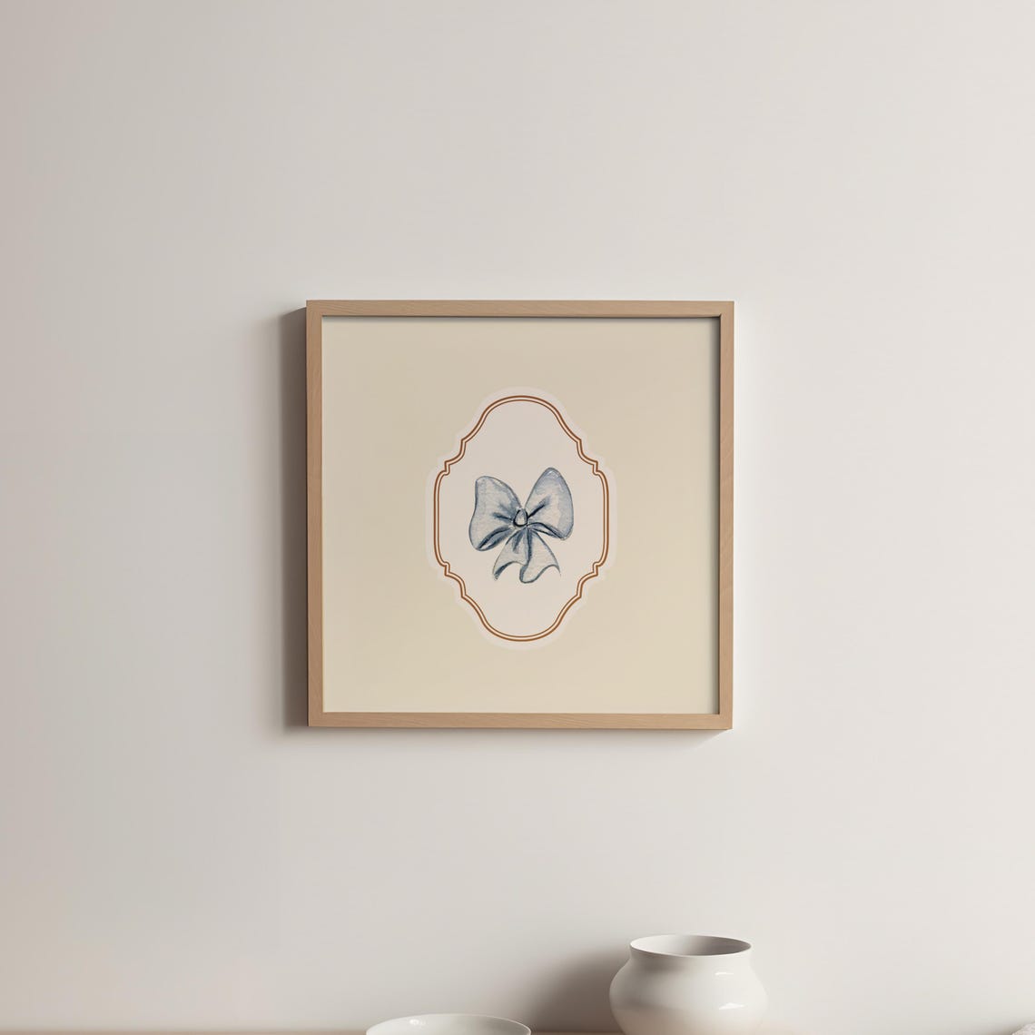 Blue Bow Watercolor Copper Medallion Coquette Nursery Wall Art Print - Image 5