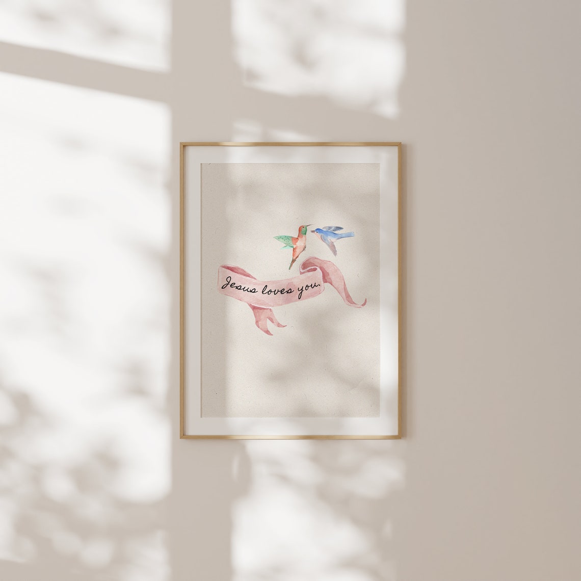 Jesus Loves You Ribbon Two Birds Christian Scripture Art Print