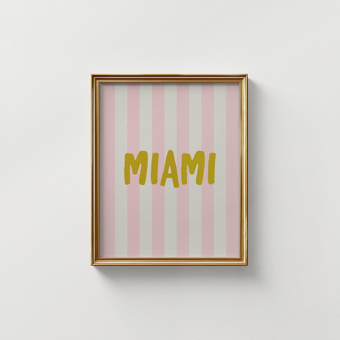 Miami Gold Hand Lettered Pink Striped Vertical Travel City Poster - Image 3