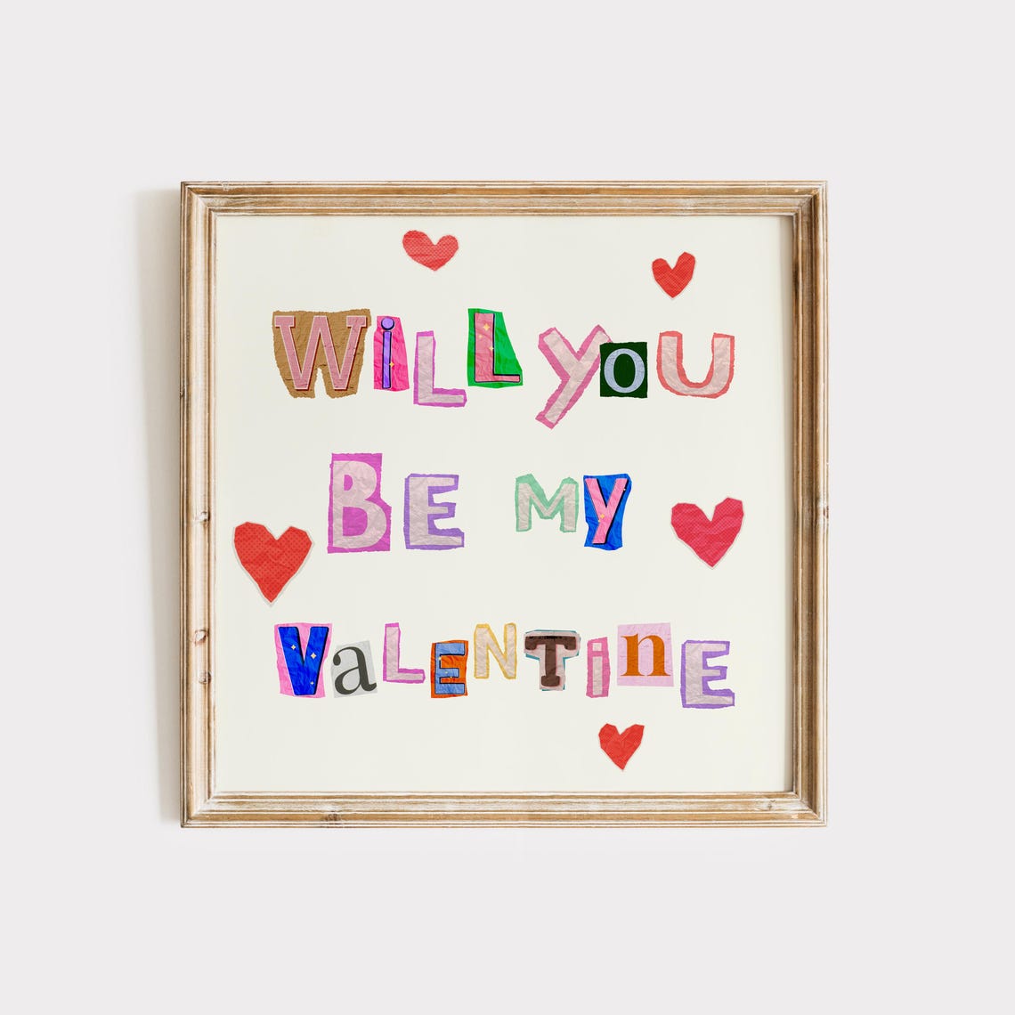 Will You Be My Valentine Ransom Note Lettering Hearts Art Poster - Image 2