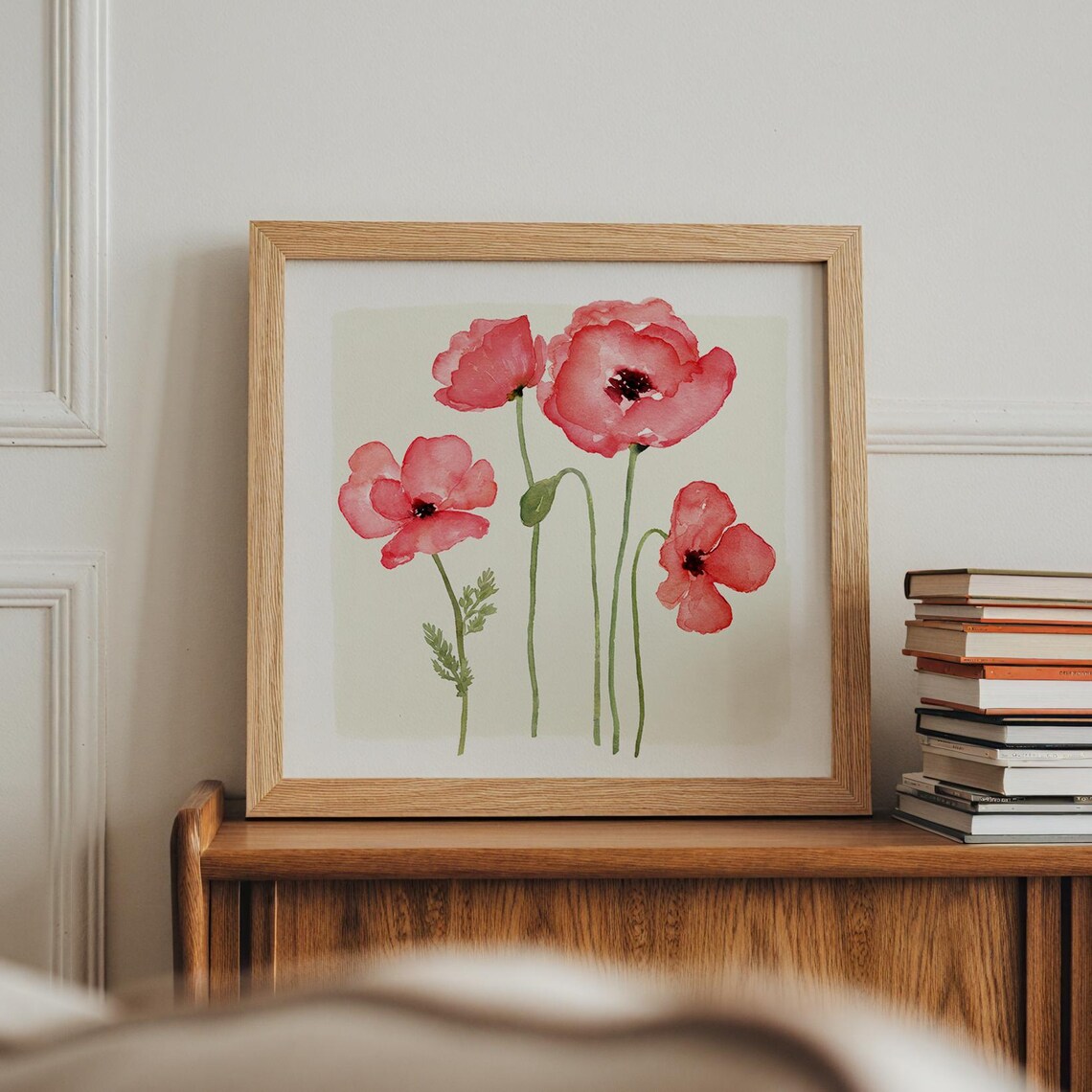 Coral Red Poppy Watercolor Loose Floral Botanical Wall Art Print - Image 5