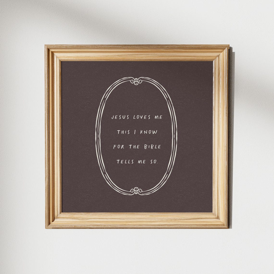 Jesus Loves Me Dark Chocolate White Ink Nursery Hymn Art Poster