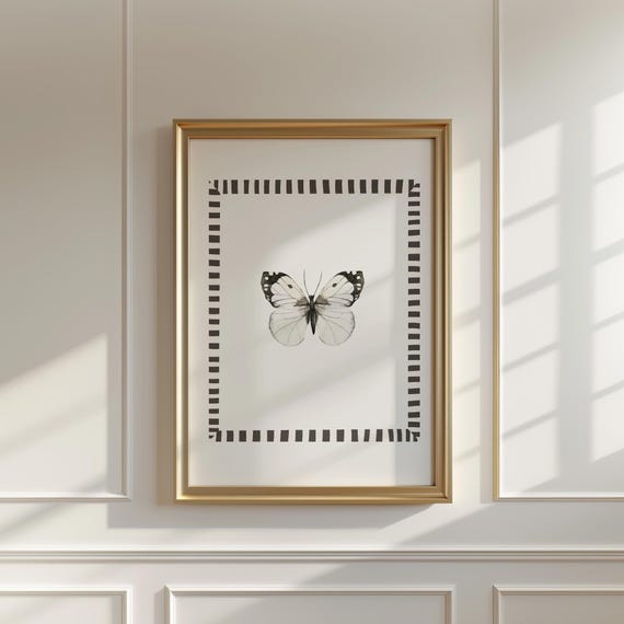 Black and White Butterfly Vintage Garden Art Print