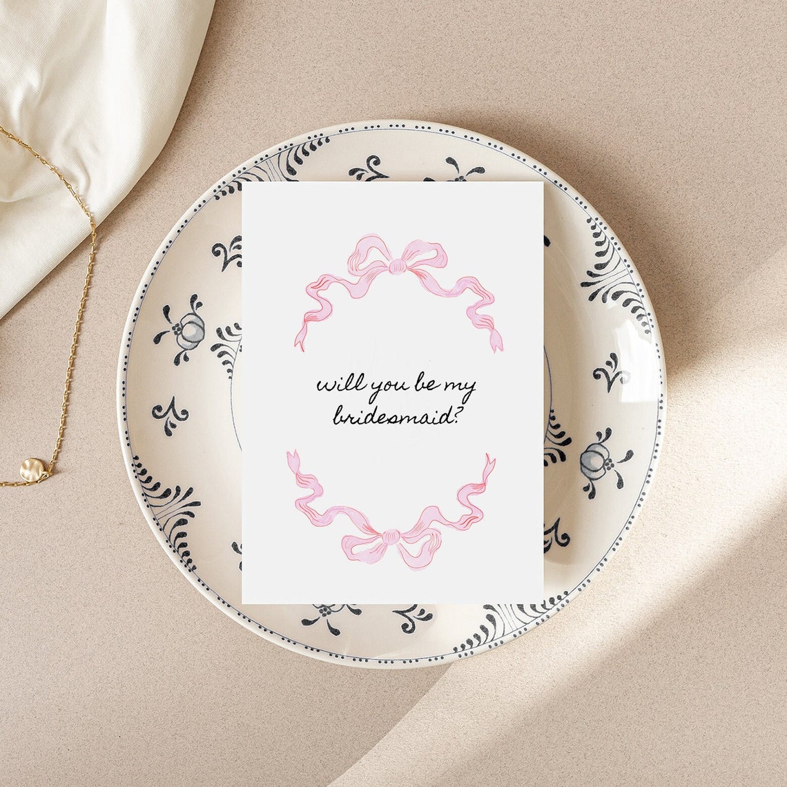 Will You Be My Bridesmaid Pink Ribbon Bow Wedding Card Poster