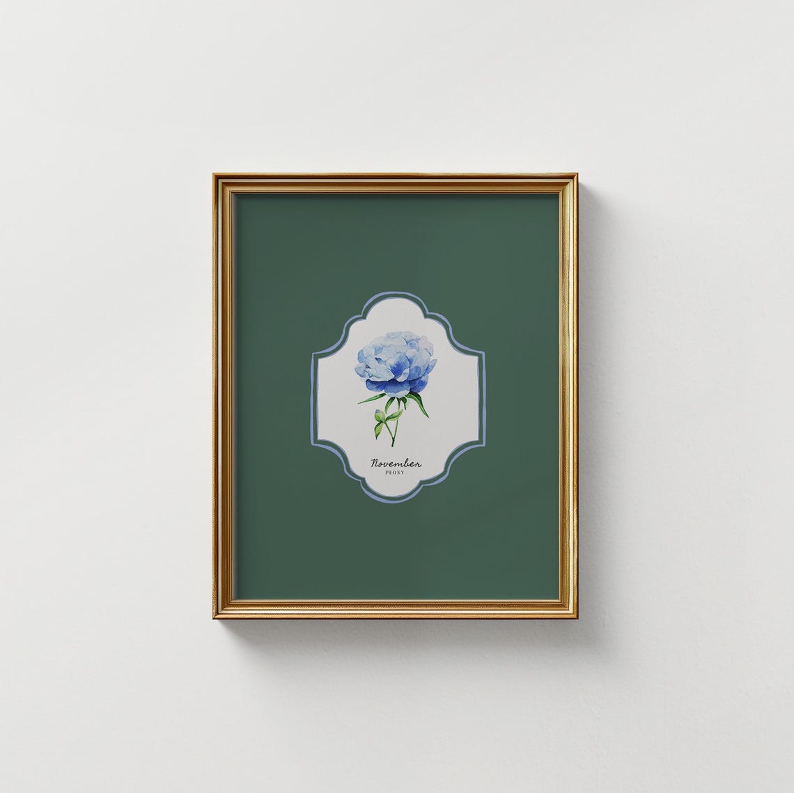 November Peony Birth Flower Deep Green Botanical Vintage Wall Art - Image 5