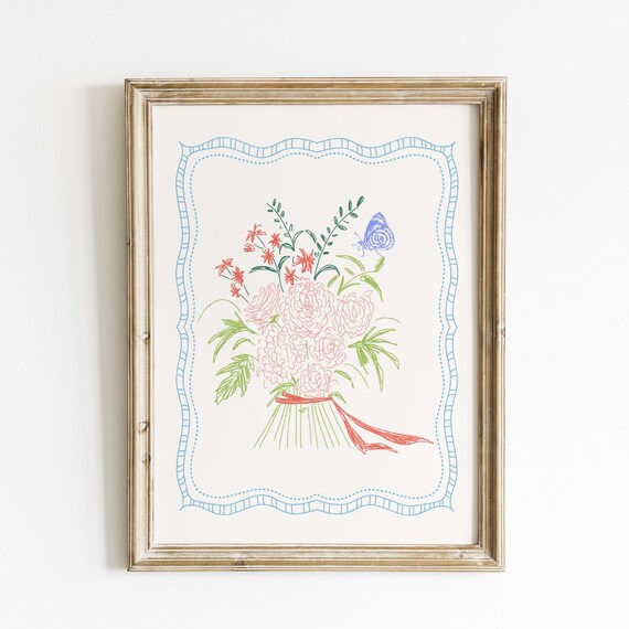 Sweet Doodle Bouquet Abstract Vintage Art Print