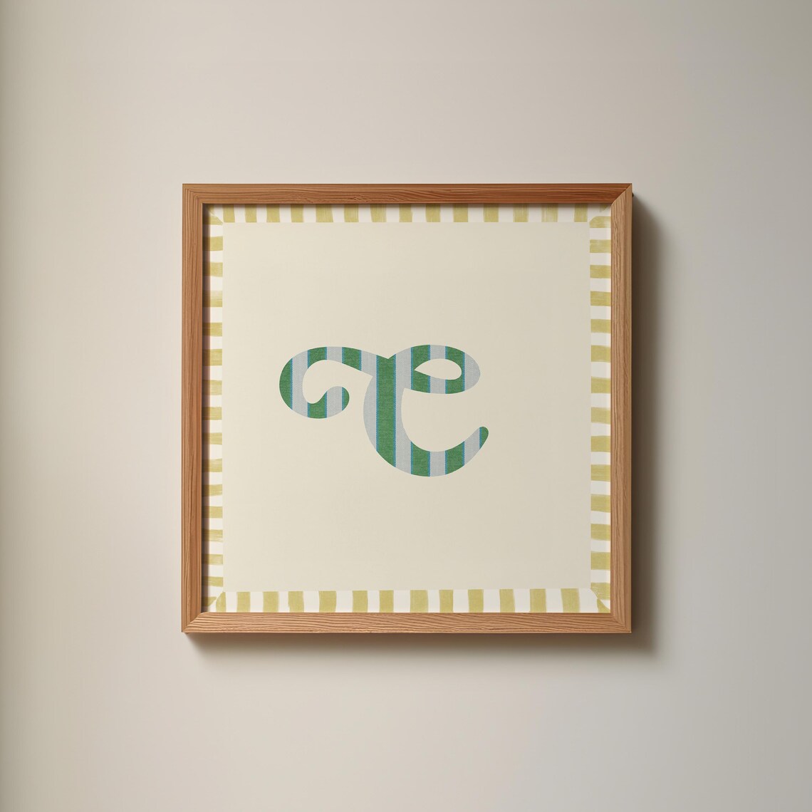 Swash Letter C Green Blue Striped Monogram Cream Framed Art Print - Image 4