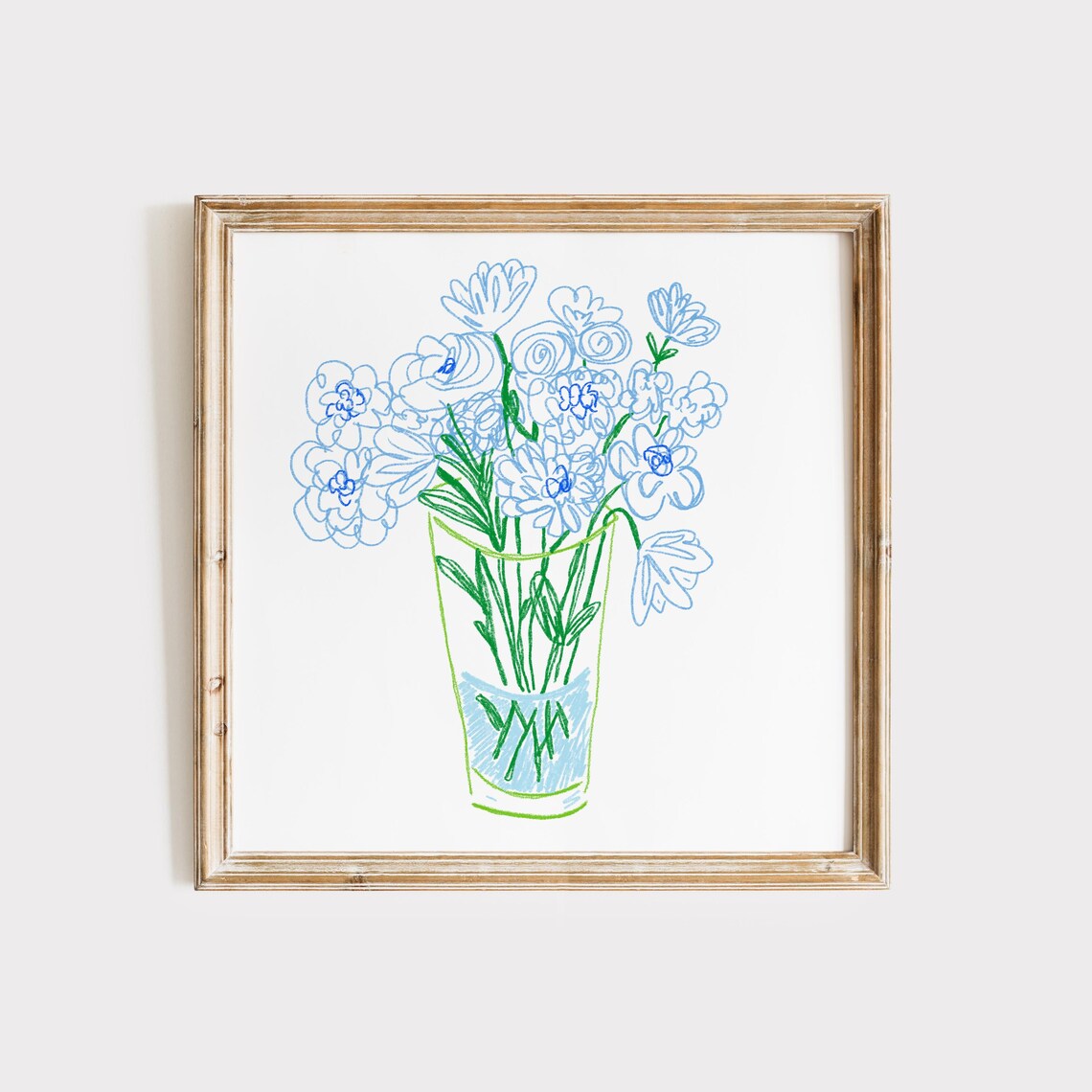 Blue Bouquet Doodle, Minimalist Floral Art Print