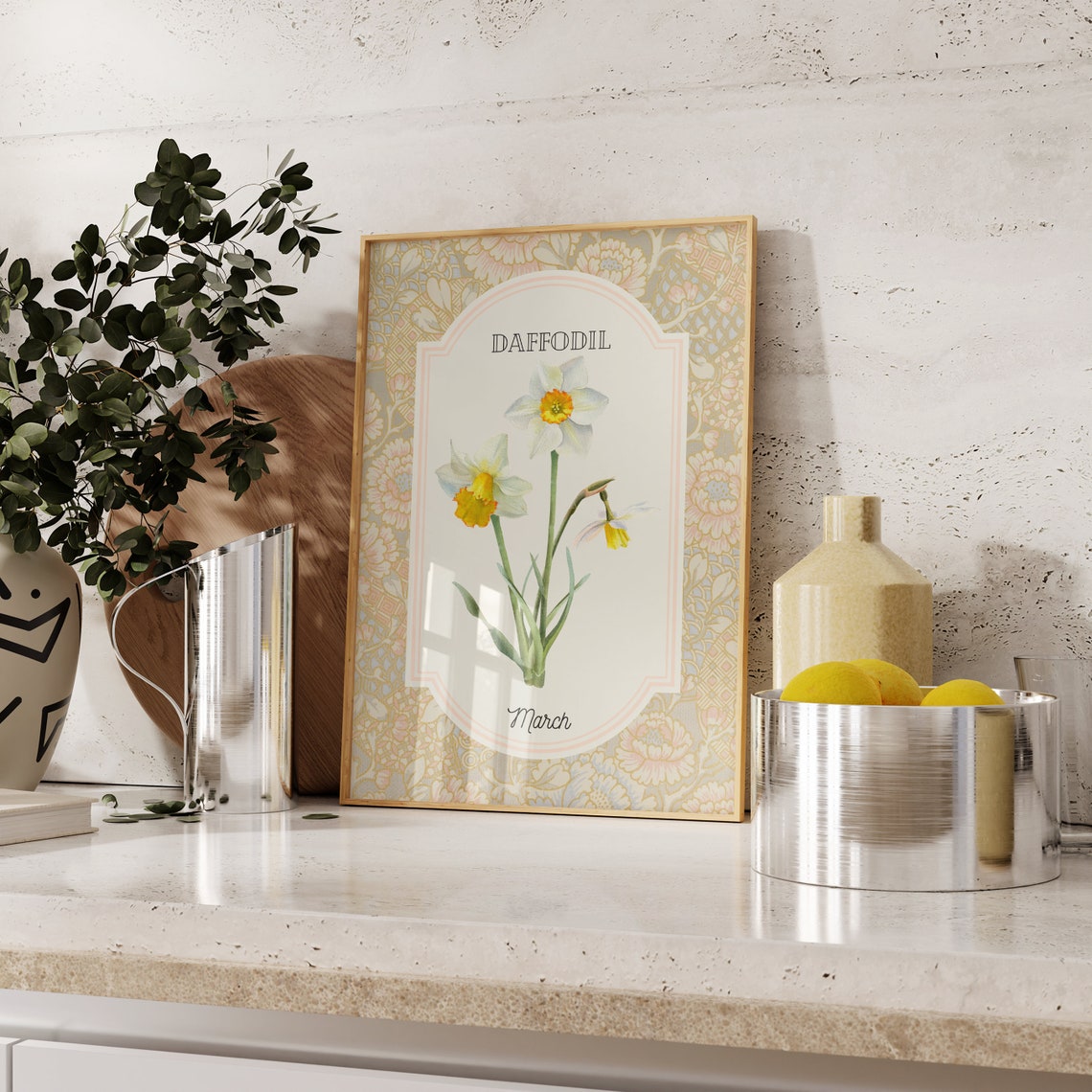 Classic Vintage Daffodil March Birth Flower Botanical Poster