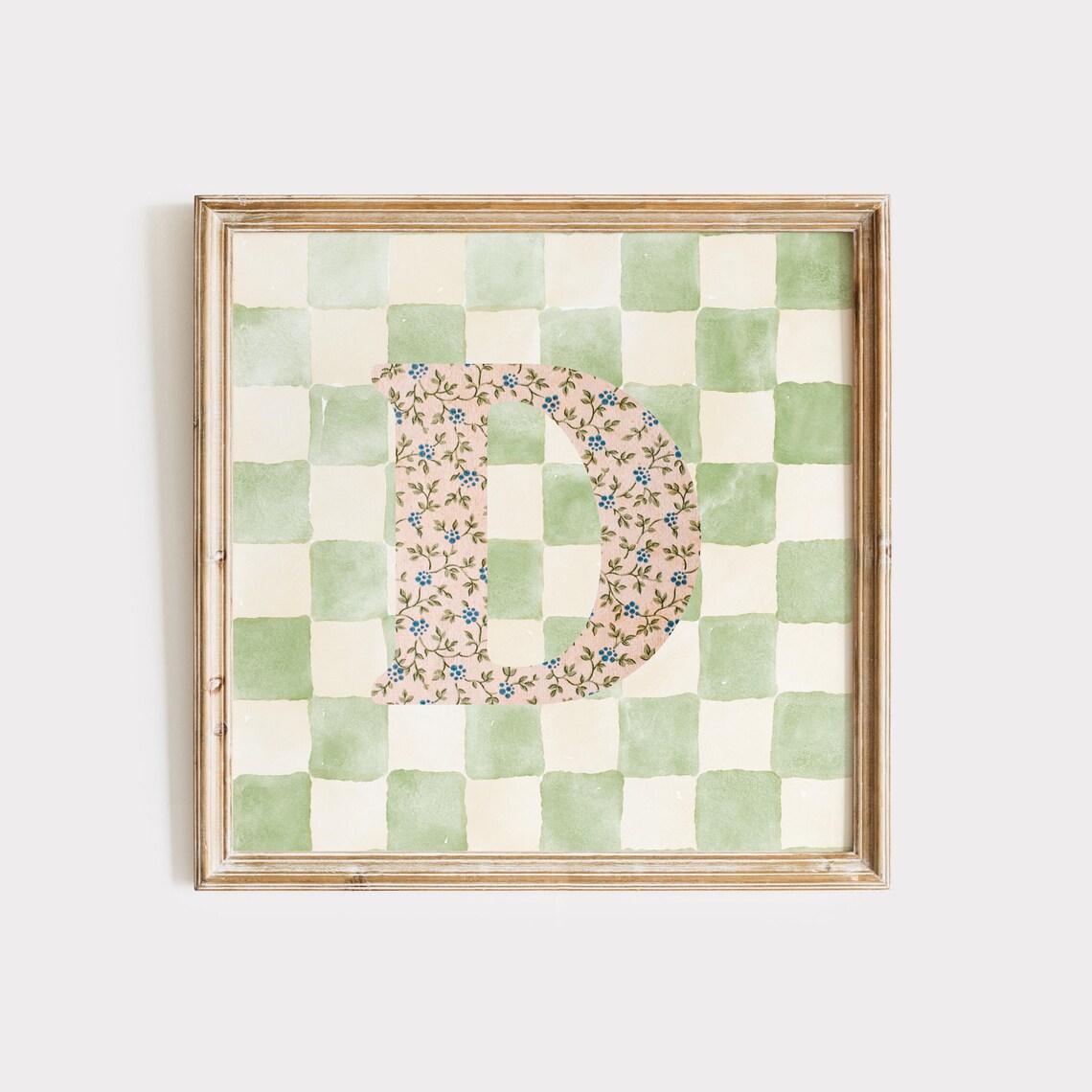 D Square Initial Personalized Watercolor Gift - Image 3