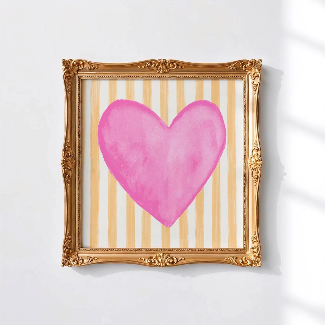Pink Watercolor Heart Peach Striped Background Nursery Art Poster - Image 3