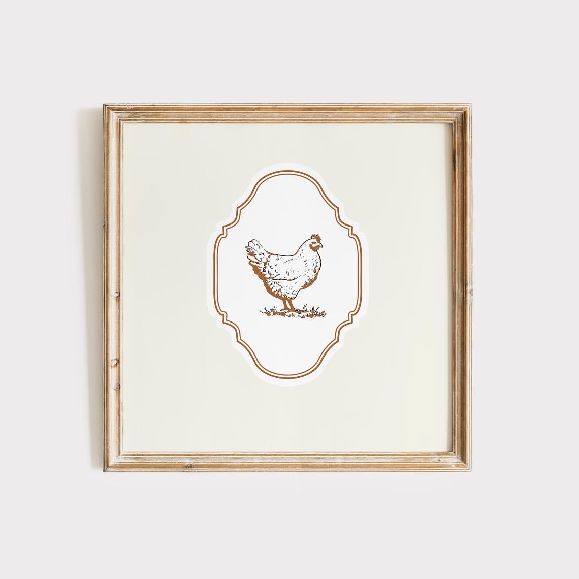 Vintage Hen Farm Chicken Line Art Cream Ornate Square Nursery Poster - Image 3