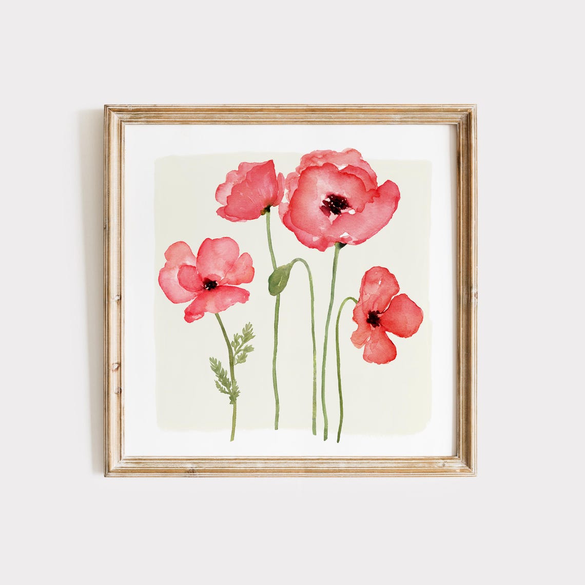Coral Red Poppy Watercolor Loose Floral Botanical Wall Art Print