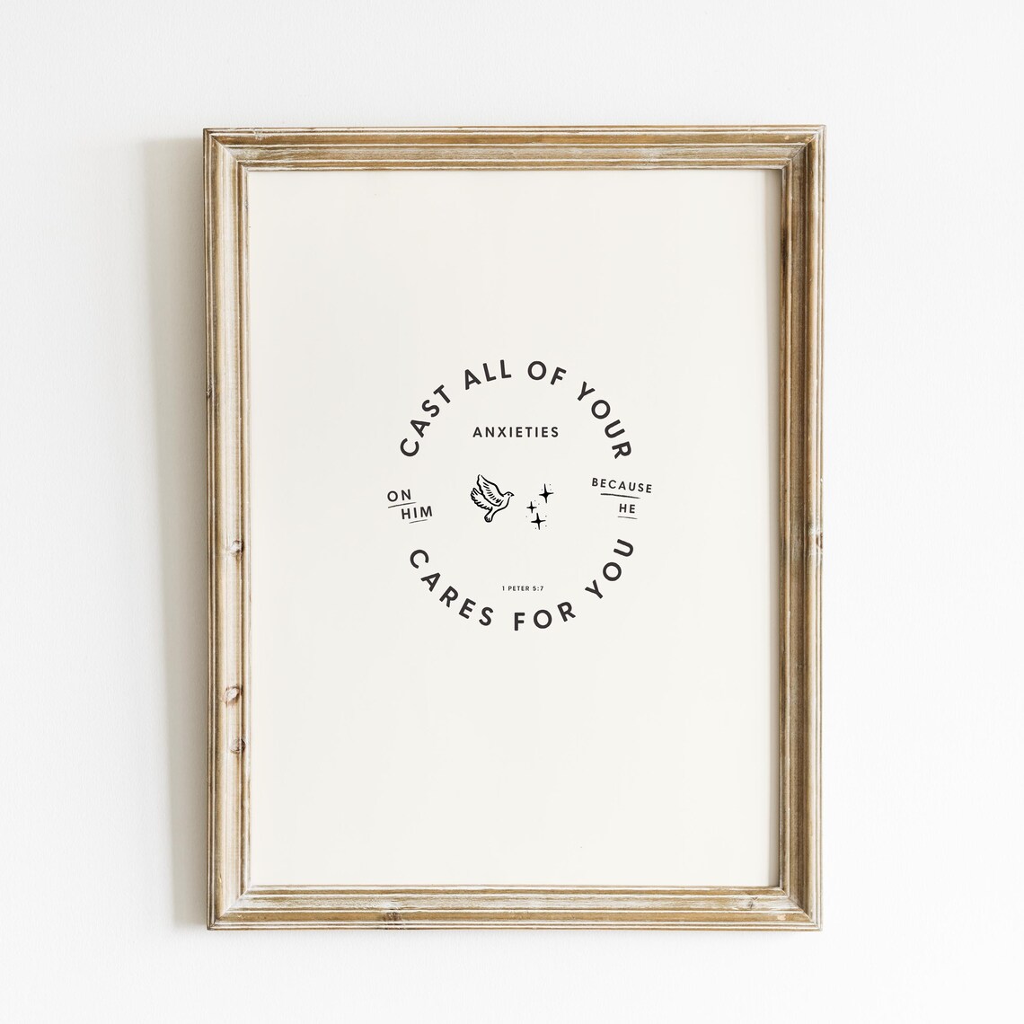 Cast Your Anxieties On Him Because He Cares For You Print Wall Art Christian Decor Minimalist Scripture