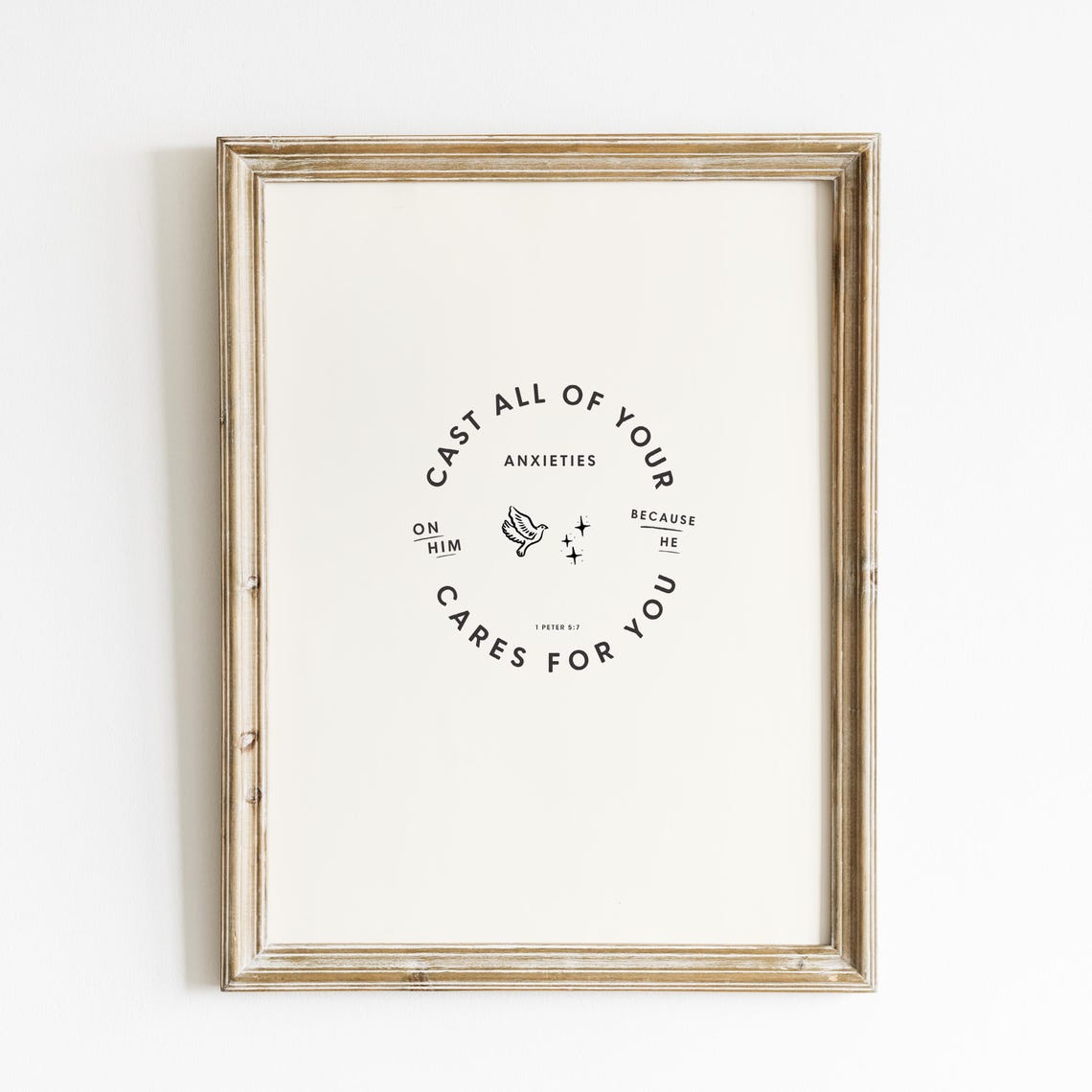 Cast Your Anxieties Scripture Poster with Circular Dove Typography