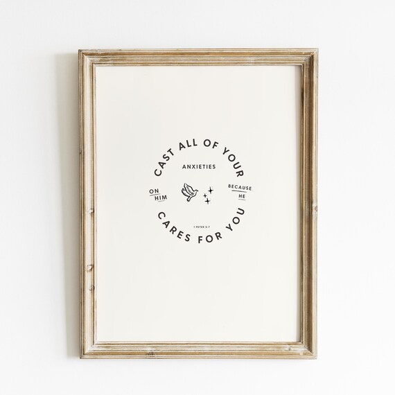 Cast Your Anxieties Scripture Poster with Circular Dove Typography