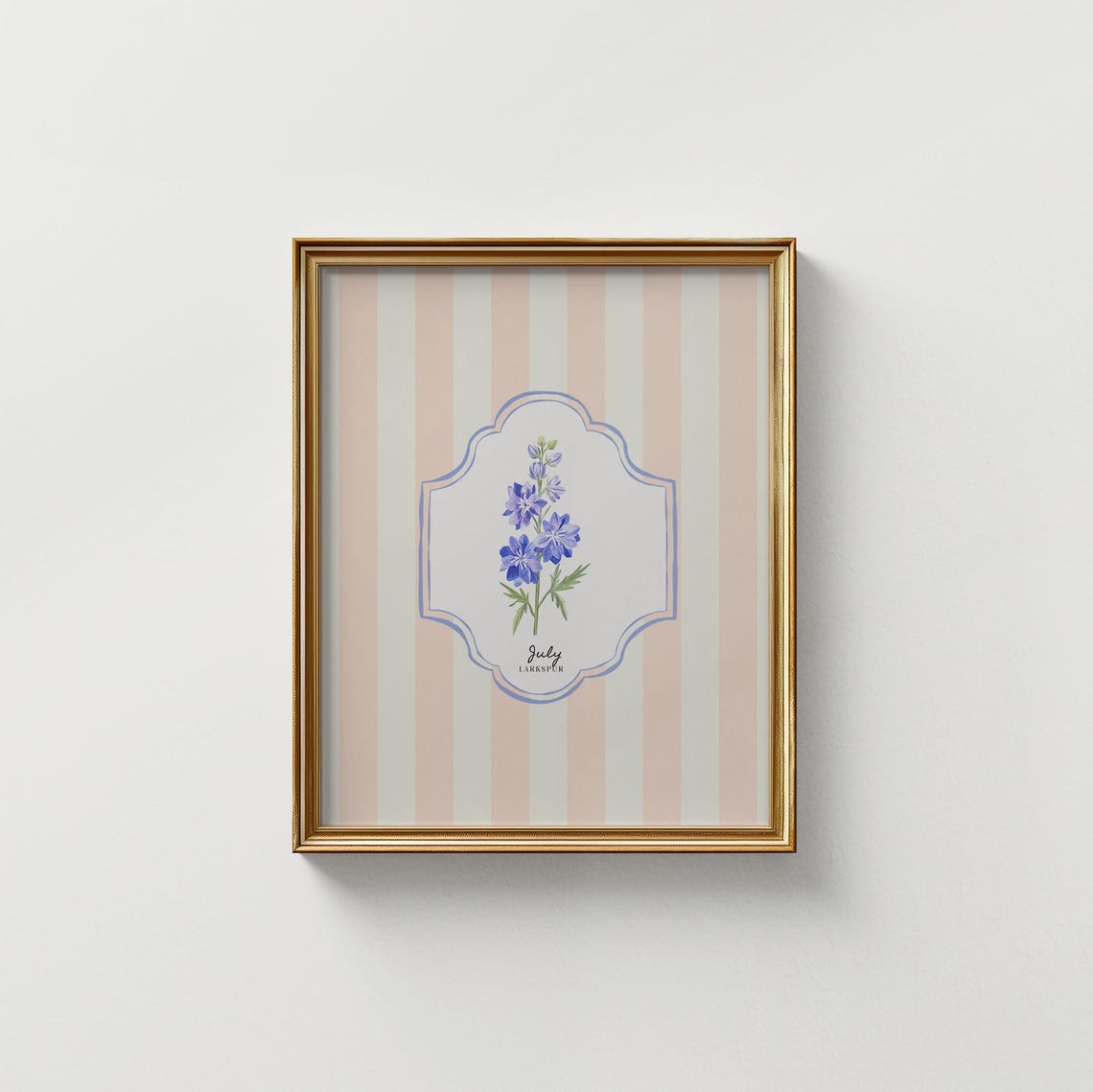 July Larkspur Birth Flower Peach Striped Botanical Wall Art Print - Image 5