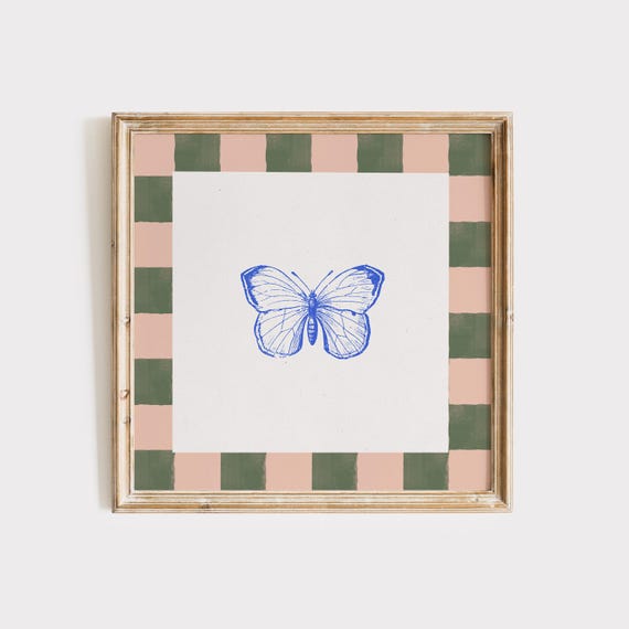 Blush And Green Butterfly Print Instant Wall Art Trendy Decor Illustration Living Room Art Nursery Square