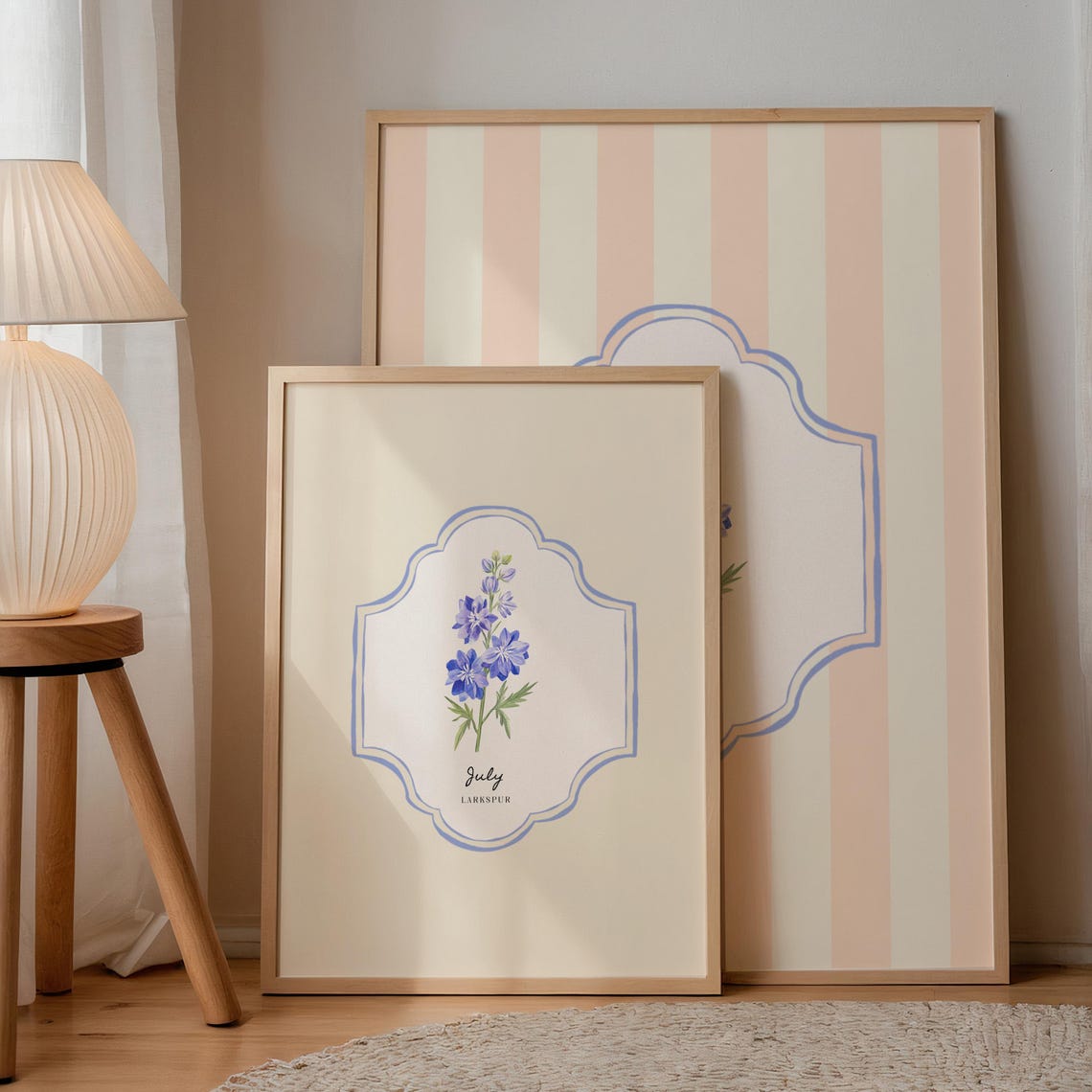 July Larkspur Birth Flower Blue Watercolor Botanical Wall Art Print - Image 2