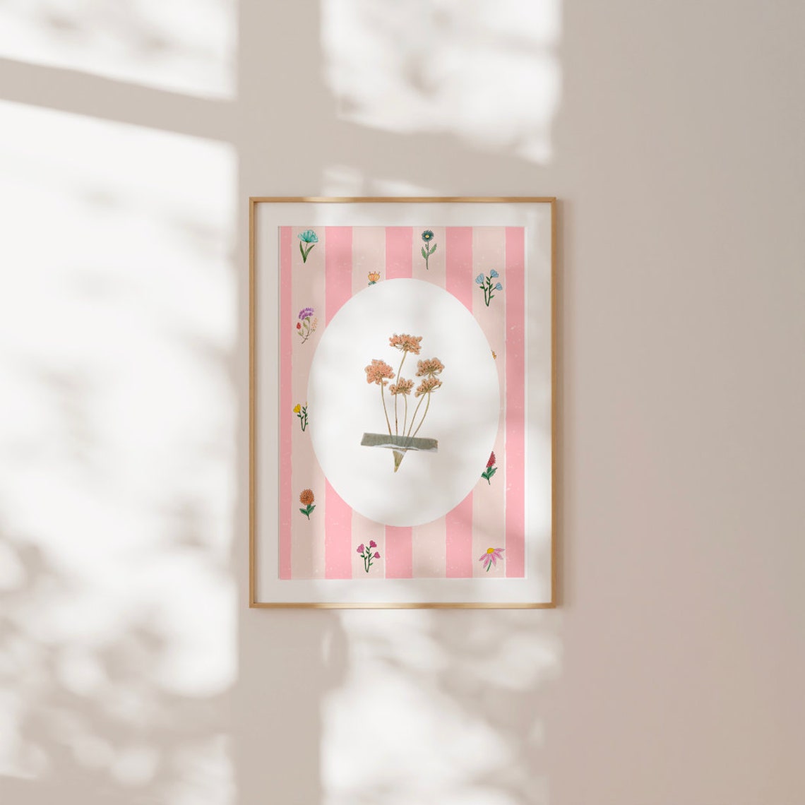 Pink Striped Floral Collage Circle Wildflowers Trendy Botanical Poster - Image 2