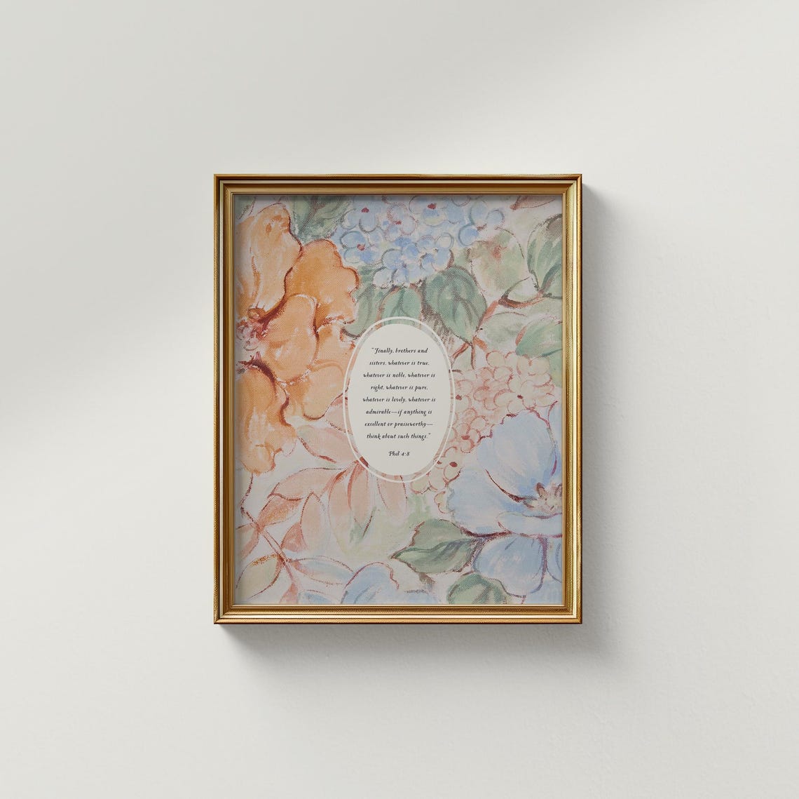 Philippians 4:8 Scripture Verse Watercolor Floral Faith Art Poster - Image 2
