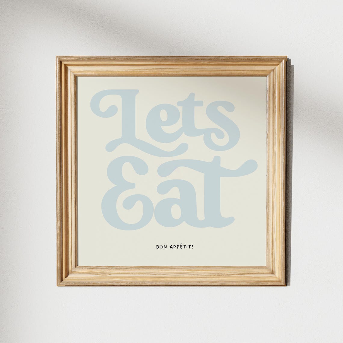 Lets Eat Retro Script Pale Blue on Cream Bon Appetit Kitchen Poster - Image 2
