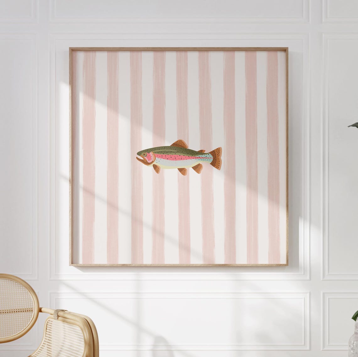 Rainbow Trout Pink Striped Background Square Fish Decor Poster - Image 5