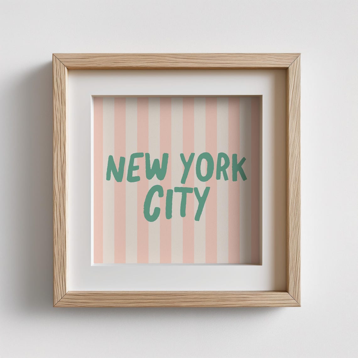 New York City Green Hand Lettered Pink Striped Square Travel Poster - Image 2