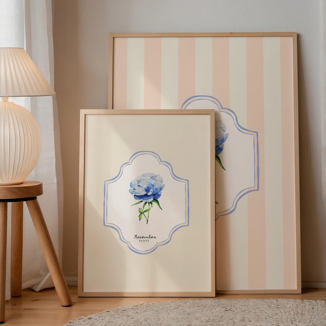 November Peony Birth Flower Botanical Cream Vintage Art Print - Image 2