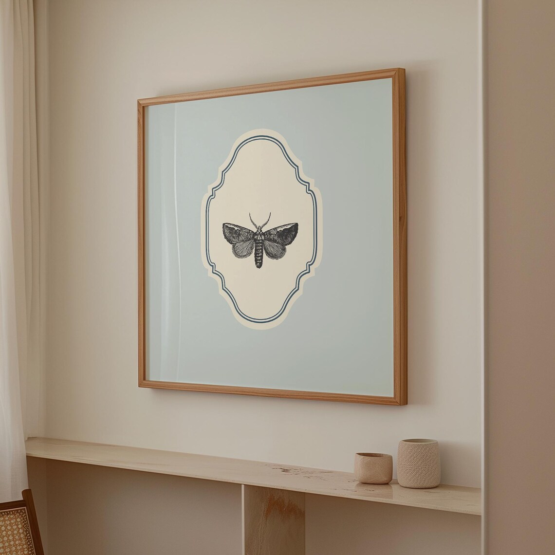 Vintage Moth Engraving Baby Blue Ornate Square Nursery Nature Poster - Image 2