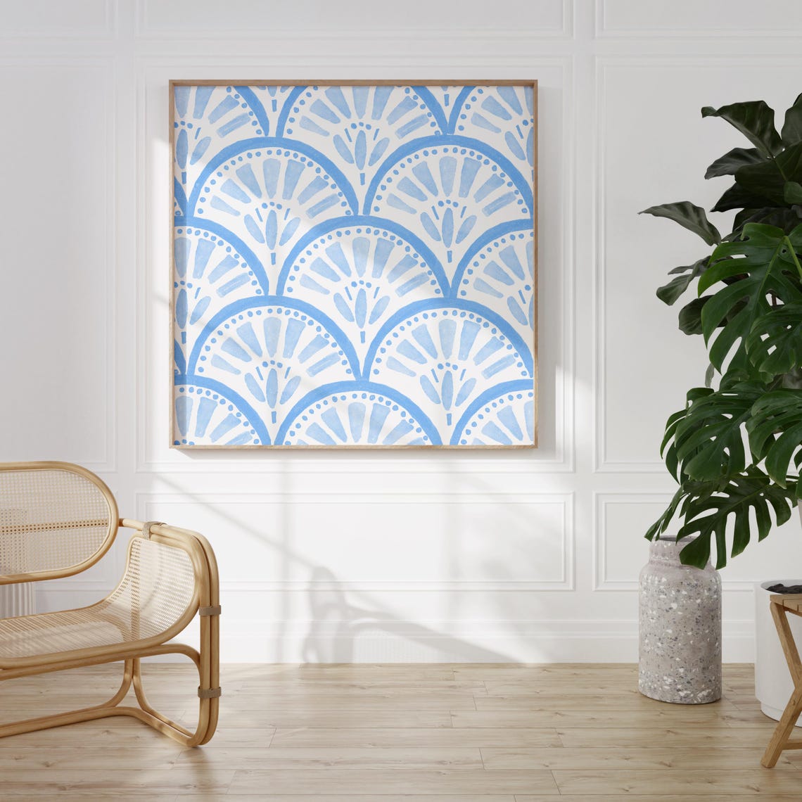 Light Blue Watercolor Scallop Arches Abstract Pattern Poster - Image 2