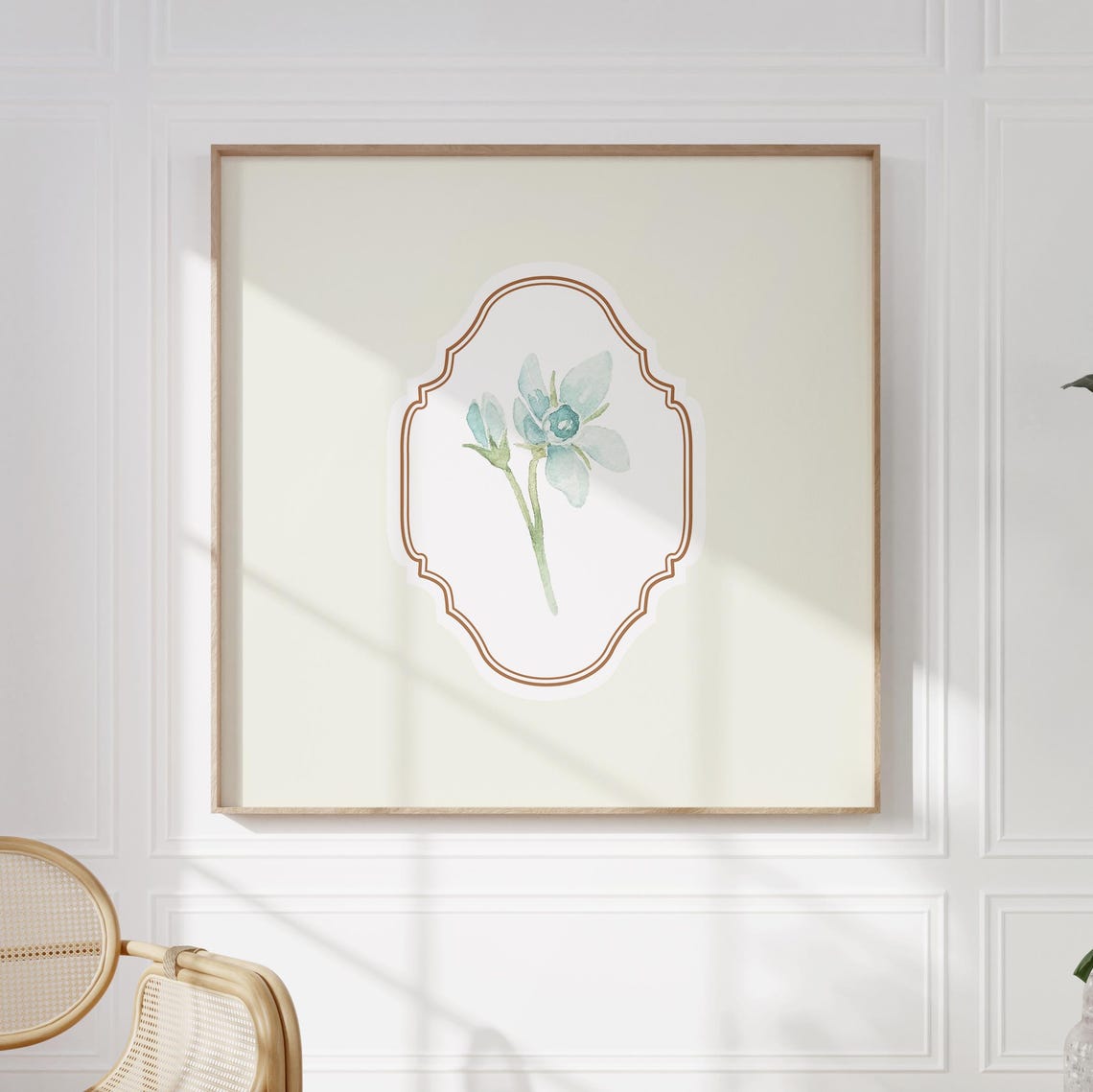 Cream Minimal Blue Flower Watercolor Poster Botanical Nursery Decor - Image 4
